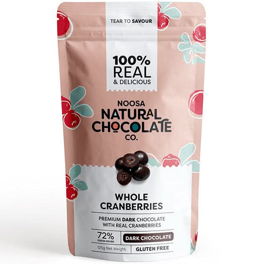 Noosa Natural Chocolate Co. Dark Chocolate Cranberries 100g (V)(GF)