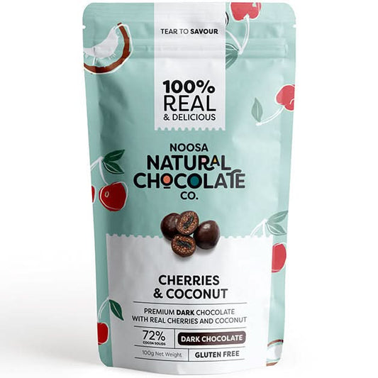 Noosa Natural Chocolate Co. Dark Choc Cherries & Coconut 100g (V)(GF)