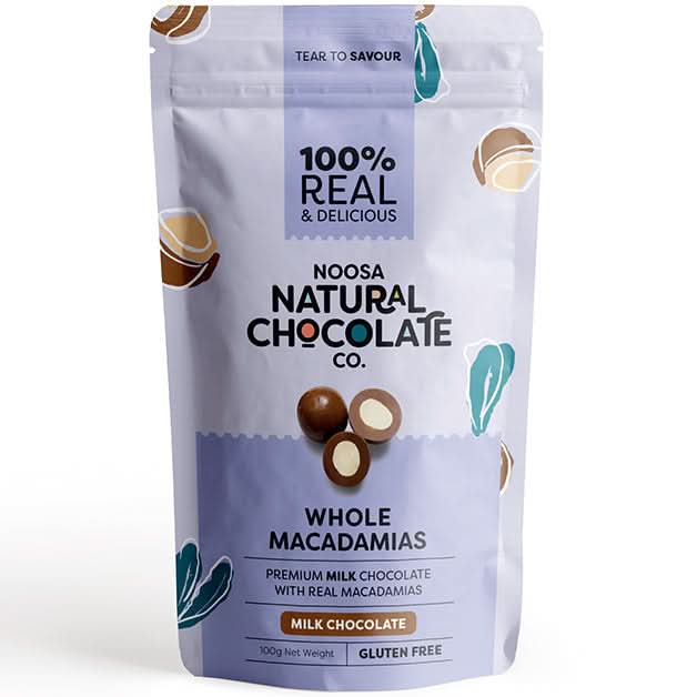 Noosa Natural Chocolate Co. Milk Chocolate Macadamias 100g (GF)